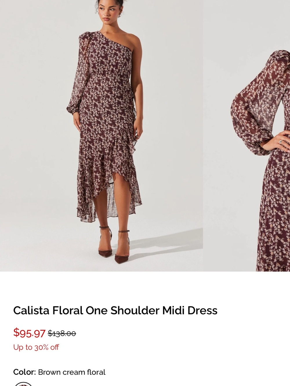 Astr One-Shoulder Floral Midi Dress in Plum and Ivory